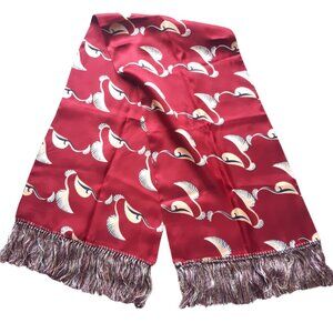 1940s Futurity Prints by Currie Red Opera Silk Print Vintage Fringed Scarf